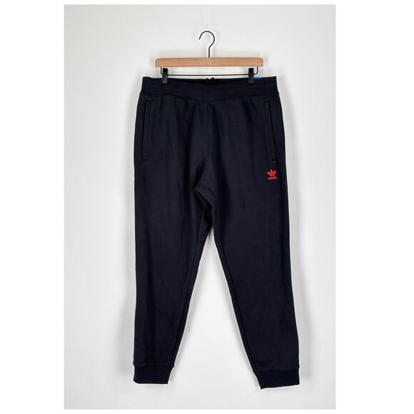 Adidas Mens Originals Trefoil Essentials Sweatpants Black Red Size XL New Lounge - Picture 1 of 10